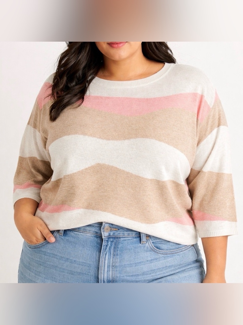 Torrid Cropped Sweater 3X Plus Size Pink Beige Striped Soft Knit Cozy NWT